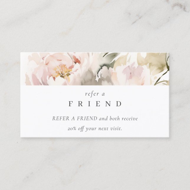 Dusky Blush Peony Floral Bunch Refer A Friend  Business Card (Front)