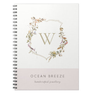 Dusky Blush Pink Wildflower Crest Monogram Notebook