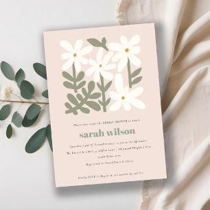 Dusky Blush Retro Minimal Floral Bridal Shower Invitation