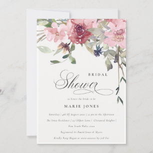 Dusky Blush Rose Floral Bridal Shower Invite