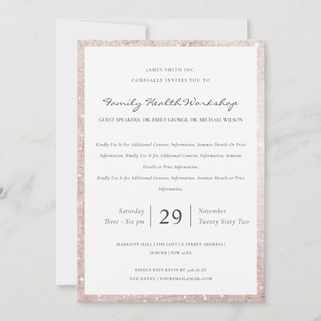 Dusky Blush Shiny Glitter Workshop Event Invite (Front)