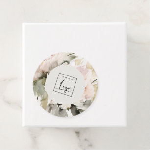 Dusky Blush Watercolor Peony Floral Logo Business Favour Tags