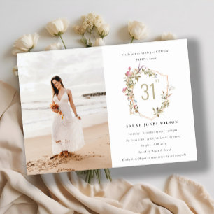 Dusky Blush Wildflower Crest Photo Birthday  Invitation