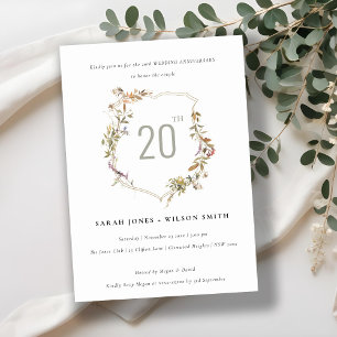 Dusky Blush Wildflower Crest Wedding Anniversary Invitation