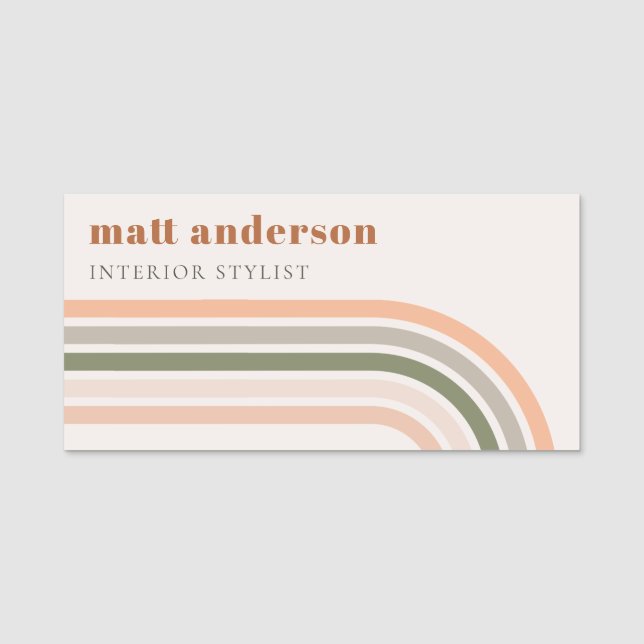 Dusky Bold Retro Rainbow Desert Chic Blush Rust Name Tag (Front)