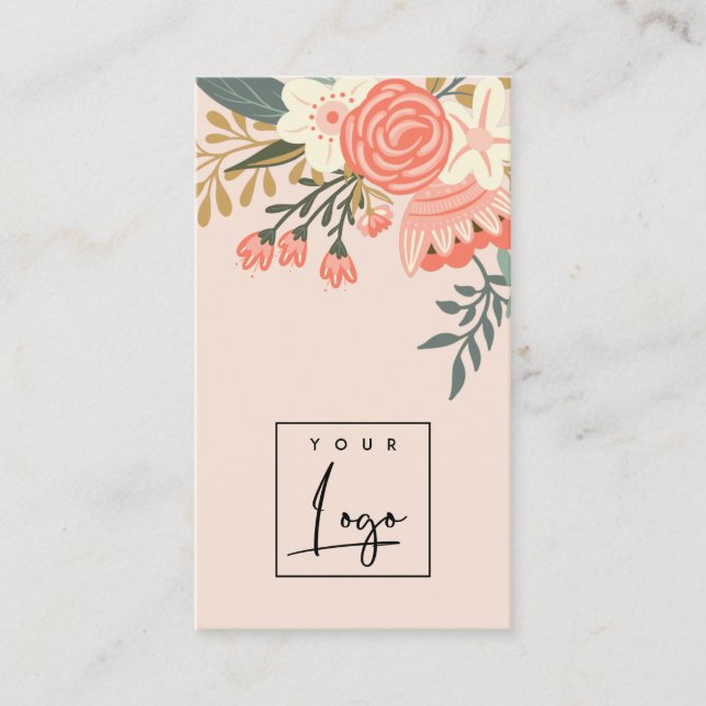 Dusky Chic Orange Blush Peach Ambrosia Floral Logo Business Card (Front)