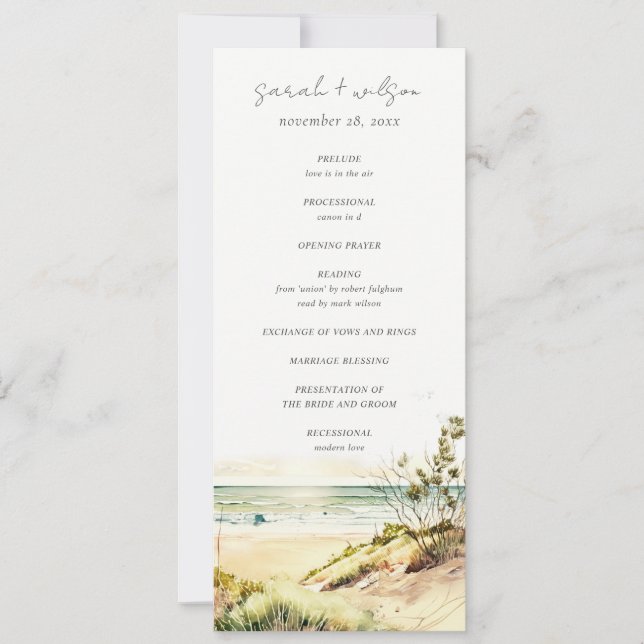 Dusky Coastal Beach Sun Seascape Wedding Program Invitation (Front)