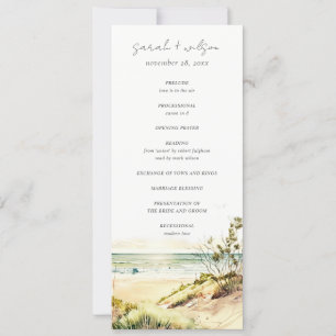 Dusky Coastal Beach Sun Seascape Wedding Program Invitation