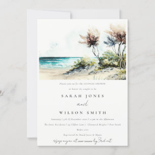 Dusky Coastal Palm Beach Seascape Couples Shower Invitation