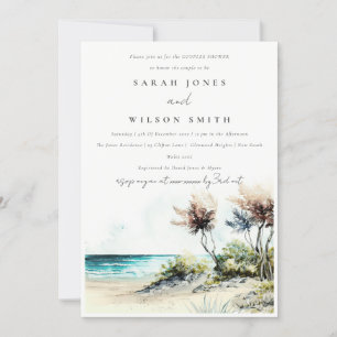 Dusky Coastal Palm Beach Seascape Couples Shower Invitation