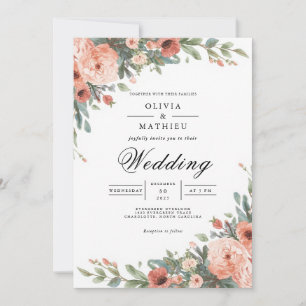 Dusky Coral Botanical Flourish Wedding Invitation