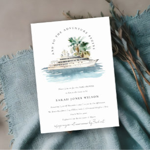 Dusky Cruise Ship Palm Seascape Baby Shower Invitation