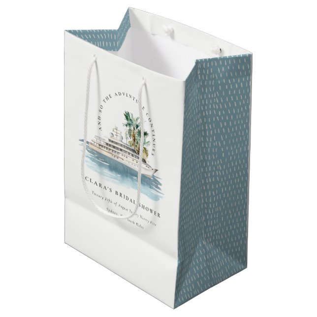 Dusky Cruise Ship Palm Seascape Bridal Shower Medium Gift Bag (Front Angled)
