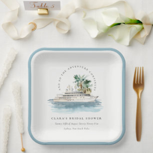 Dusky Cruise Ship Palm Seascape Bridal Shower Paper Plate