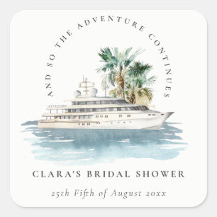 Dusky Cruise Ship Palm Seascape Bridal Shower Square Sticker