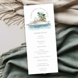 Dusky Cruise Ship Palm Seascape Wedding Program Invitation