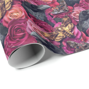Dusky Death Head Hawk Moth Gothic Raven Roses Wrapping Paper