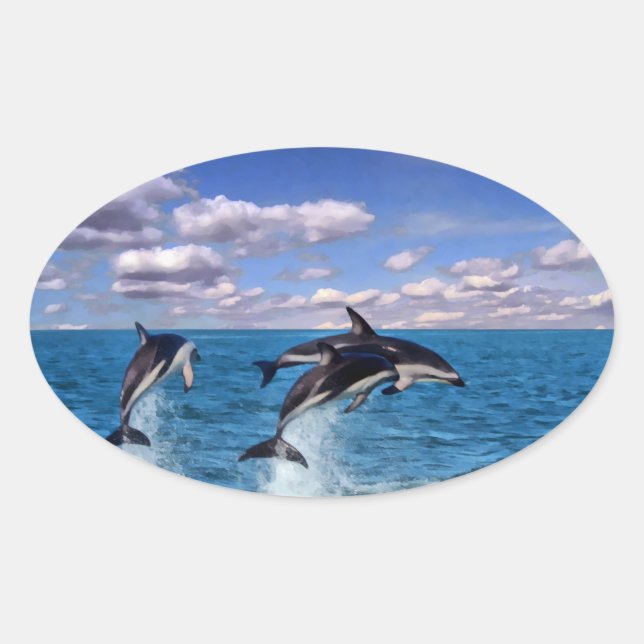 Dusky Dolphins At Play Oval Sticker (Front)