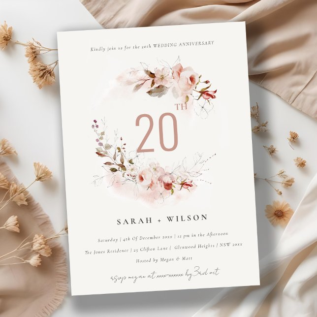 Dusky Fall Marsala Blush Flora Wedding Anniversary Invitation (Creator Uploaded)