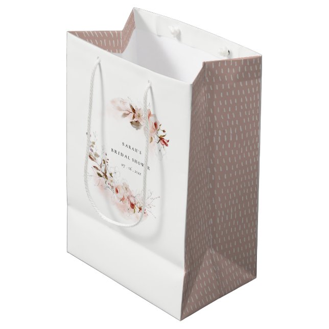 Dusky Fall Marsala Blush Floral Bridal Shower Medium Gift Bag (Front Angled)