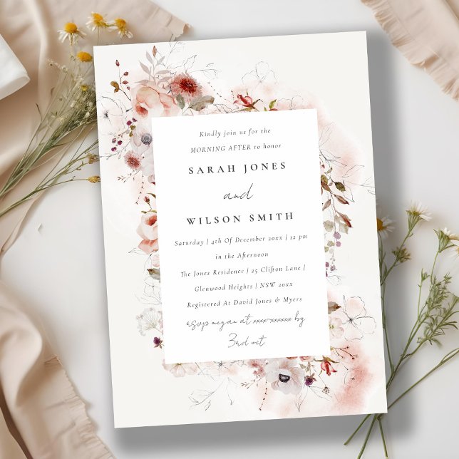 Dusky Fall Marsala Blush Floral Morning After Invitation (Creator Uploaded)