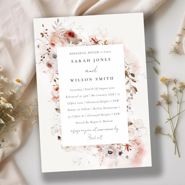 Dusky Fall Marsala Blush Floral Rehearsal Dinner Invitation (Creator Uploaded)