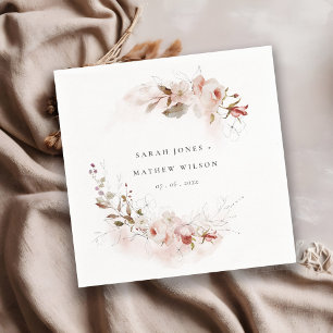 Dusky Fall Marsala Blush Floral Wreath Wedding Napkin