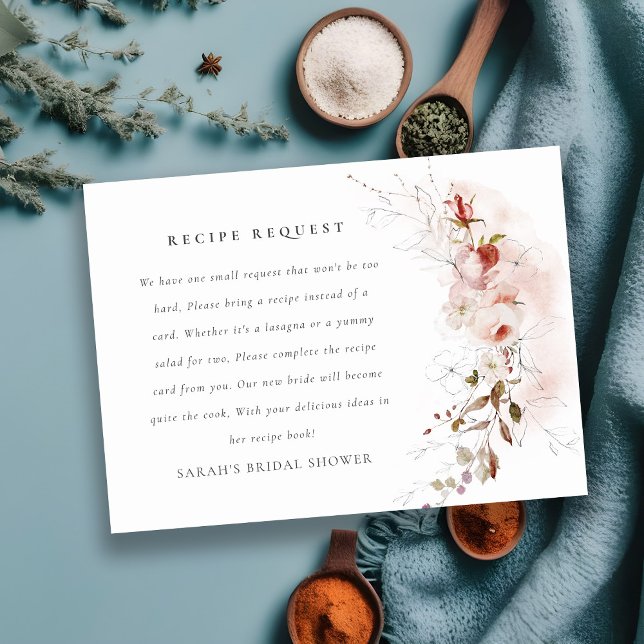 Dusky Fall Marsala Floral Wedding Recipe Request Enclosure Card (Creator Uploaded)