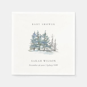 Dusky Green Blue Pine Tree Woods Baby Shower Napkin