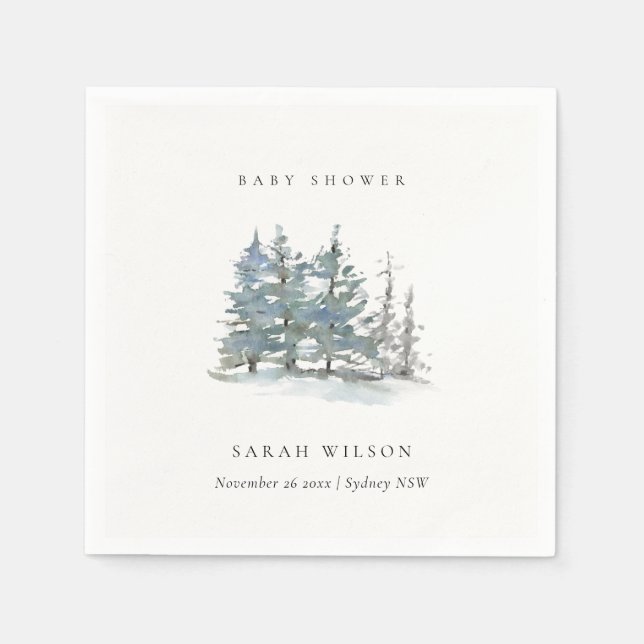 Dusky Green Blue Pine Tree Woods Baby Shower Napkin (Front)