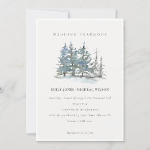 Dusky Green Blue Pine Tree Woods Wedding Invite