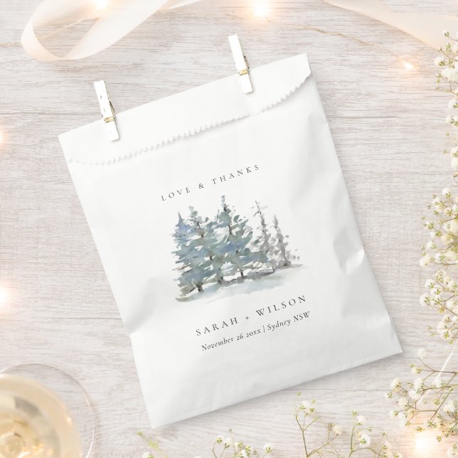 Dusky Green Blue Pine Tree Woods Wedding Thanks Favour Bags (Clipped)