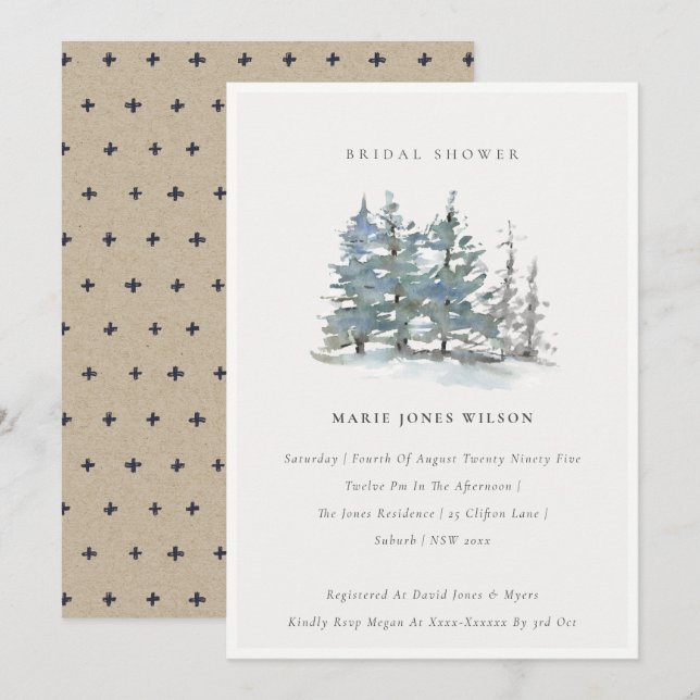 Dusky Green Blue Pine Woods Bridal Shower Invite (Front/Back)