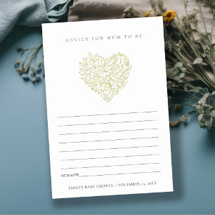 Dusky Green Flora Heart Advice for Mum Baby Shower Enclosure Card