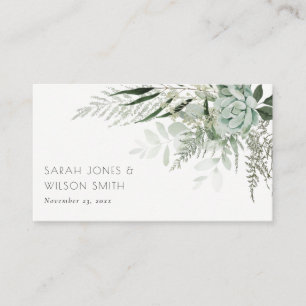Dusky Green Leafy Fern Succulent Foliage Wedding Place Card