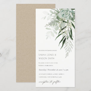 Dusky Green Leafy Fern Succulent Wedding Invite