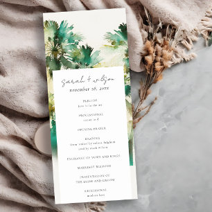 Dusky Green Tropical Palm Tree Wedding Program Invitation