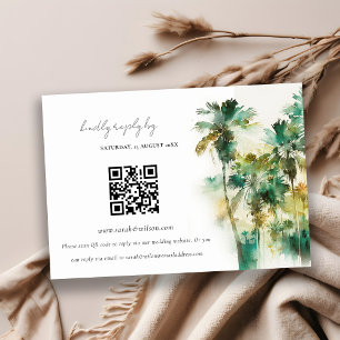 Dusky Green Tropical Palm Trees Wedding QR Code Enclosure Card