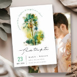 Dusky Green Tropical Watercolor Palm Trees Photo Save The Date<br><div class="desc">Dusky Green Tropical Watercolor Palm Trees Theme Collection.- it's an elegant script watercolor Illustration of tropical palm tress perfect for your tropical beachy wedding & parties. It’s very easy to customise,  with your personal details. If you need any other matching product or customisation,  kindly message via Zazzle.</div>