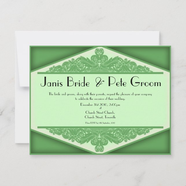 Dusky Green Vintage, wedding invitation (Front)