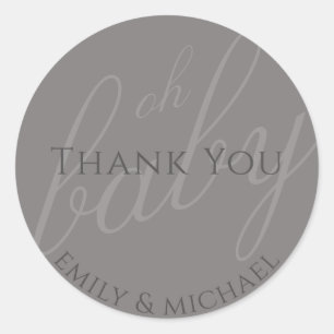 Dusky Grey GreenThank You Baby Shower Modern Classic Round Sticker