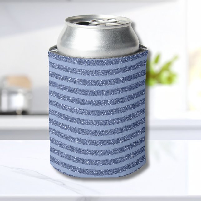 Dusky Indigo Glitter Style Horizontal Stripes Can Cooler (Creator Uploaded)