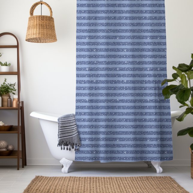 Dusky Indigo Glitter Style Horizontal Stripes Shower Curtain (Creator Uploaded)