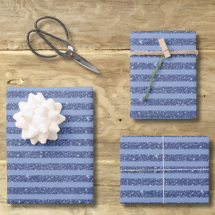 Dusky Indigo Glitter Style Horizontal Stripes Wrapping Paper Sheet