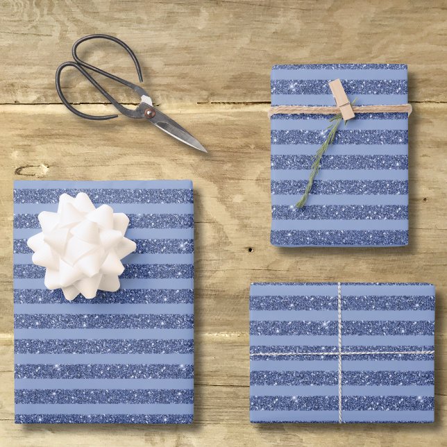 Dusky Indigo Glitter Style Horizontal Stripes Wrapping Paper Sheet (Creator Uploaded)