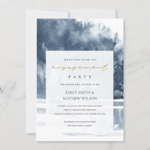 DUSKY INK BLUE FOREST LAKE PINE ENGAGEMENT INVITE