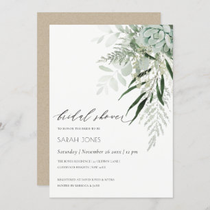 Dusky Leafy Fern Succulent Bridal Shower Invite