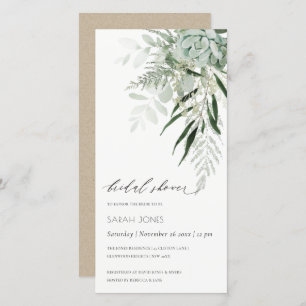 Dusky Leafy Fern Succulent Bridal Shower Invite