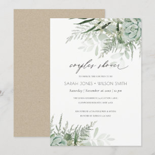 Dusky Leafy Fern Succulent Couples Shower Invite