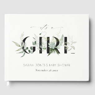 Dusky Leafy Fern Succulent It's A Girl Baby Shower Guest Book